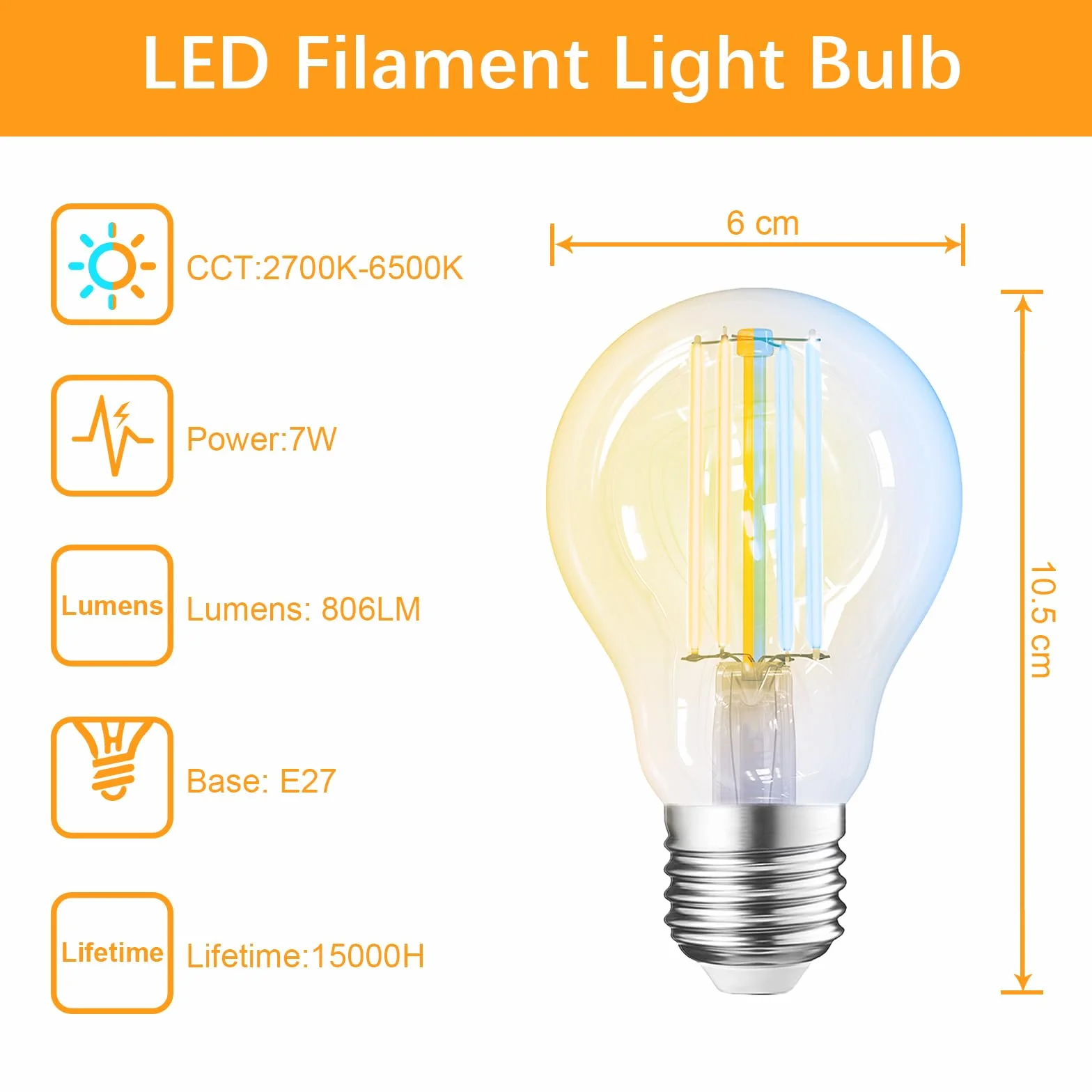 ANTELA Lampadine Alexa Inteligente Filamento, Lampadina Intelligente Wifi E27 7W LED 2700K-6500K Bianco Freddo/Caldo, Compatibile con Alexa/Google Home, Controllo Vocale, Controllo APP, 2Pezzi