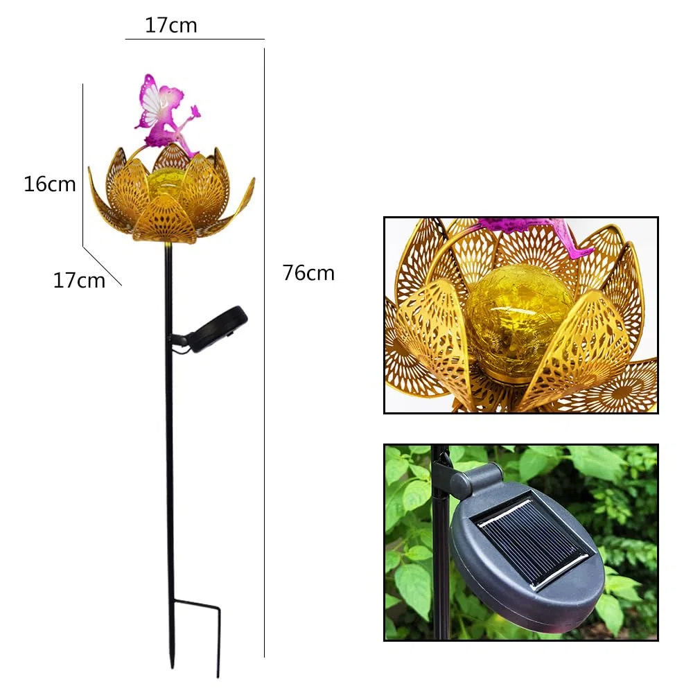 Solare Lotus fata lampada da pavimento, giardino decorazione ferro battuto retro carino elfo lampada da pavimento, tramonto senza fili all'alba luce LED impermeabile.