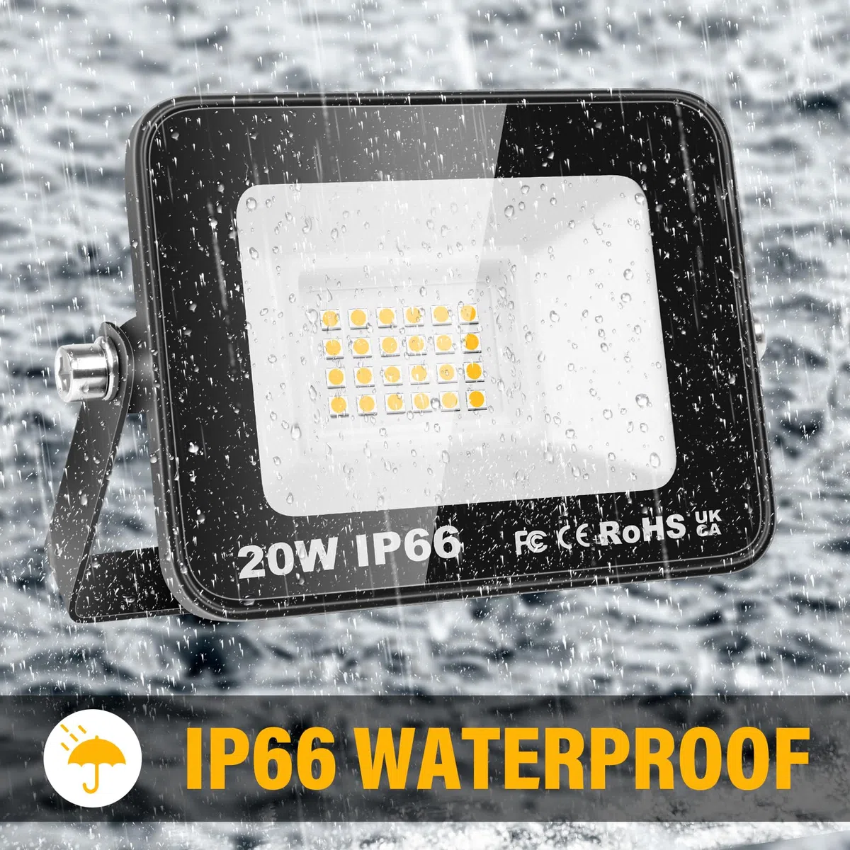 RIGIDON 20W Faretto LED da Esterno, 2000LM Faro LED Esterno Impermeabile IP66, Faretti LED Lampada Luce Bianca Naturale 3000K Luci di Sicurezza per Terrazza Giardino Corridoio Garage