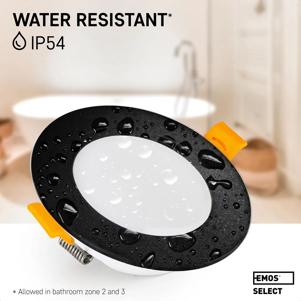 EMOS Set di 3 faretti LED da incasso, 230 V, 5 W, 500 lm, 4000 K, bianco neutro, impermeabile, IP54, 230 V, rotondo Ø 95 mm, ultra piatto, nero