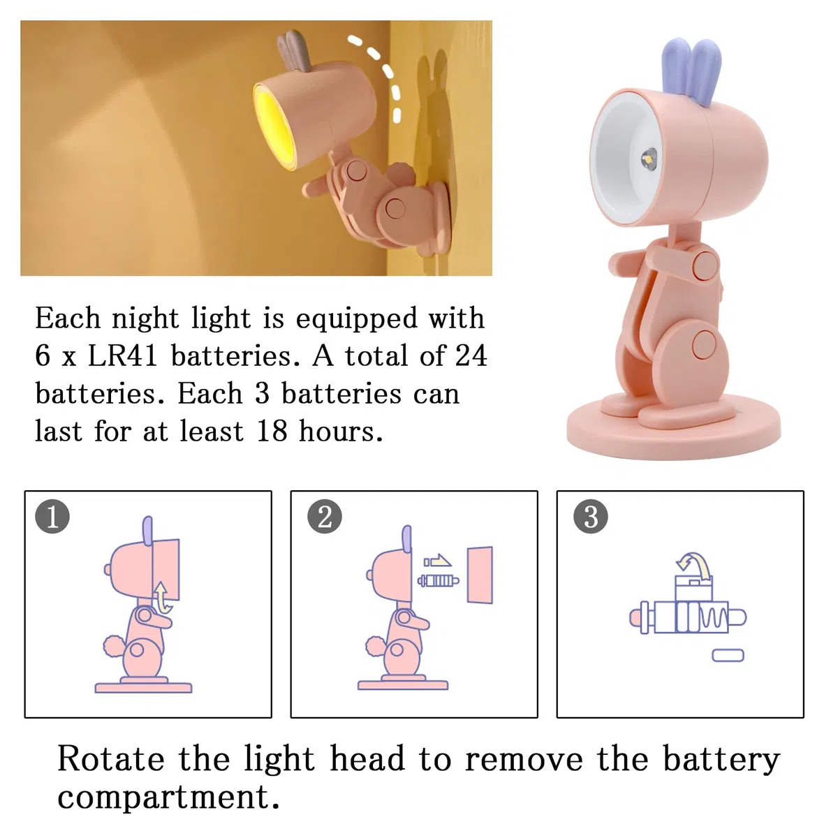 HENGBIRD Luce Notturna Bambini, Bambina Regalo Battesimo, 4 Pezzi Lampada Notte Animali Carino, Accessori Camera da Letto Ragazzi, LED Luci Notturne per Bambini Cameretta Bambina Regalo Neonato (A)