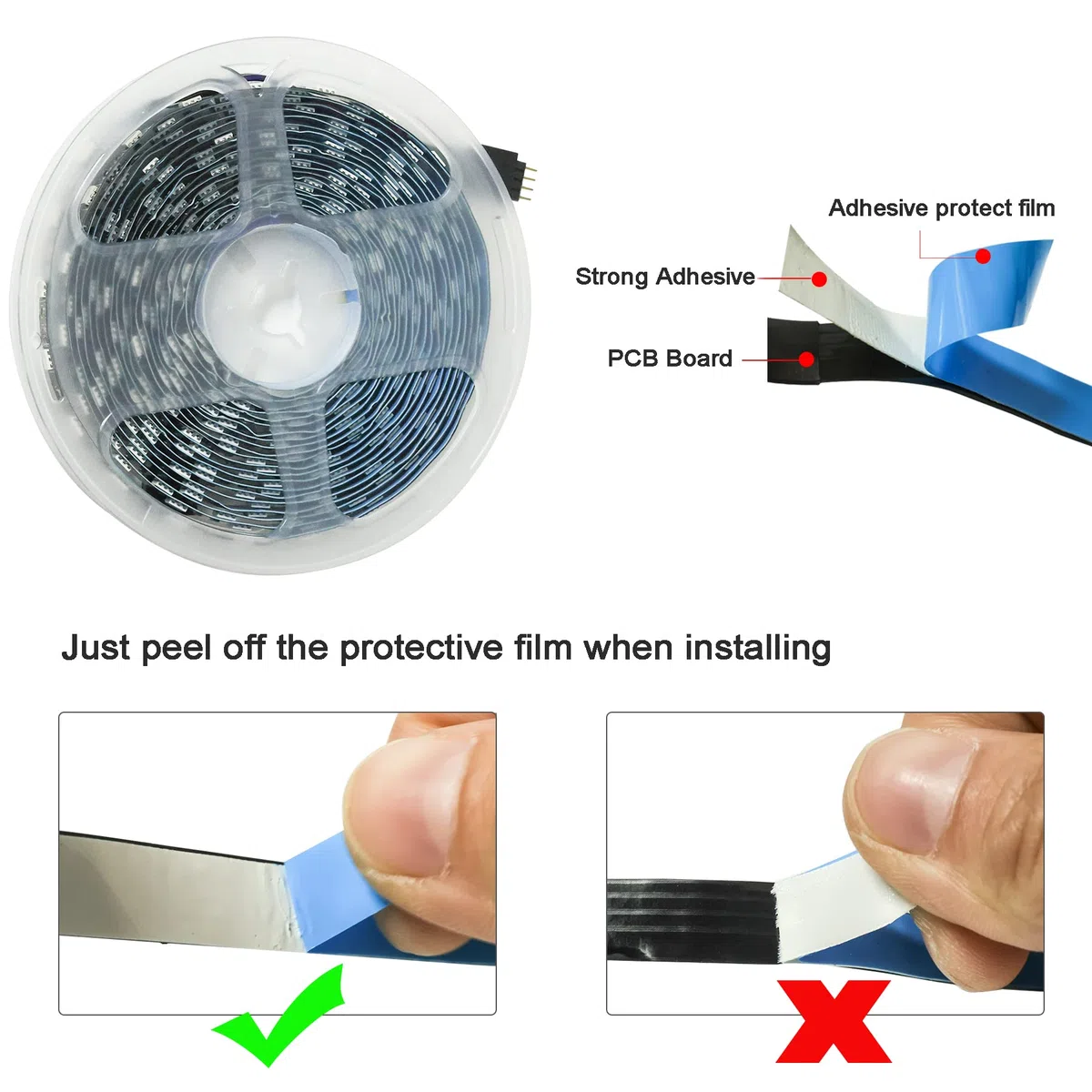 5M Striscia LED RGB 12V Nero PCB Board SMD 5050 300 LEDs Nastri Led per Camera da Letto, Decorazione Cucina