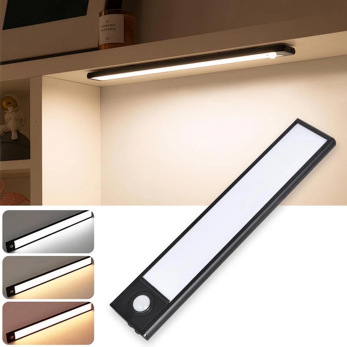 Luce Armadio LED con Sensore, Lampada Guardaroba Luce da Esposizione USB, Led Sottopensile Dimmerabile, Luci Notturne LED Armadio Senza Fili, Lampada Magnetica per Cucina Garage Corridoio (Nero)