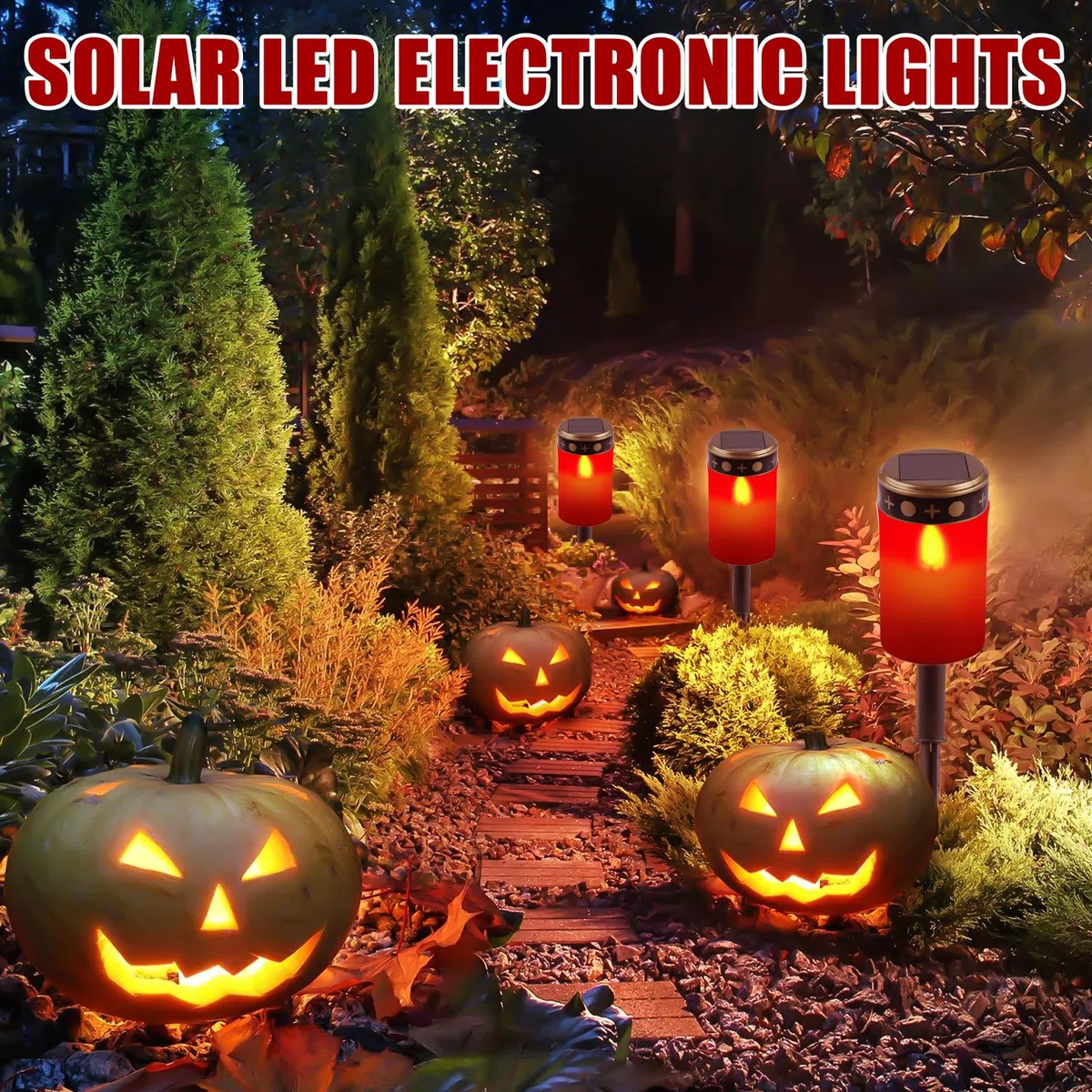 GOMETY Set di 4 candele per tomba, a energia solare, con picchetto, luce per tomba, luce fissa, luci per tomba, illuminazione per esterni, decorazione funeraria, ricordo (rosso) (rosso)