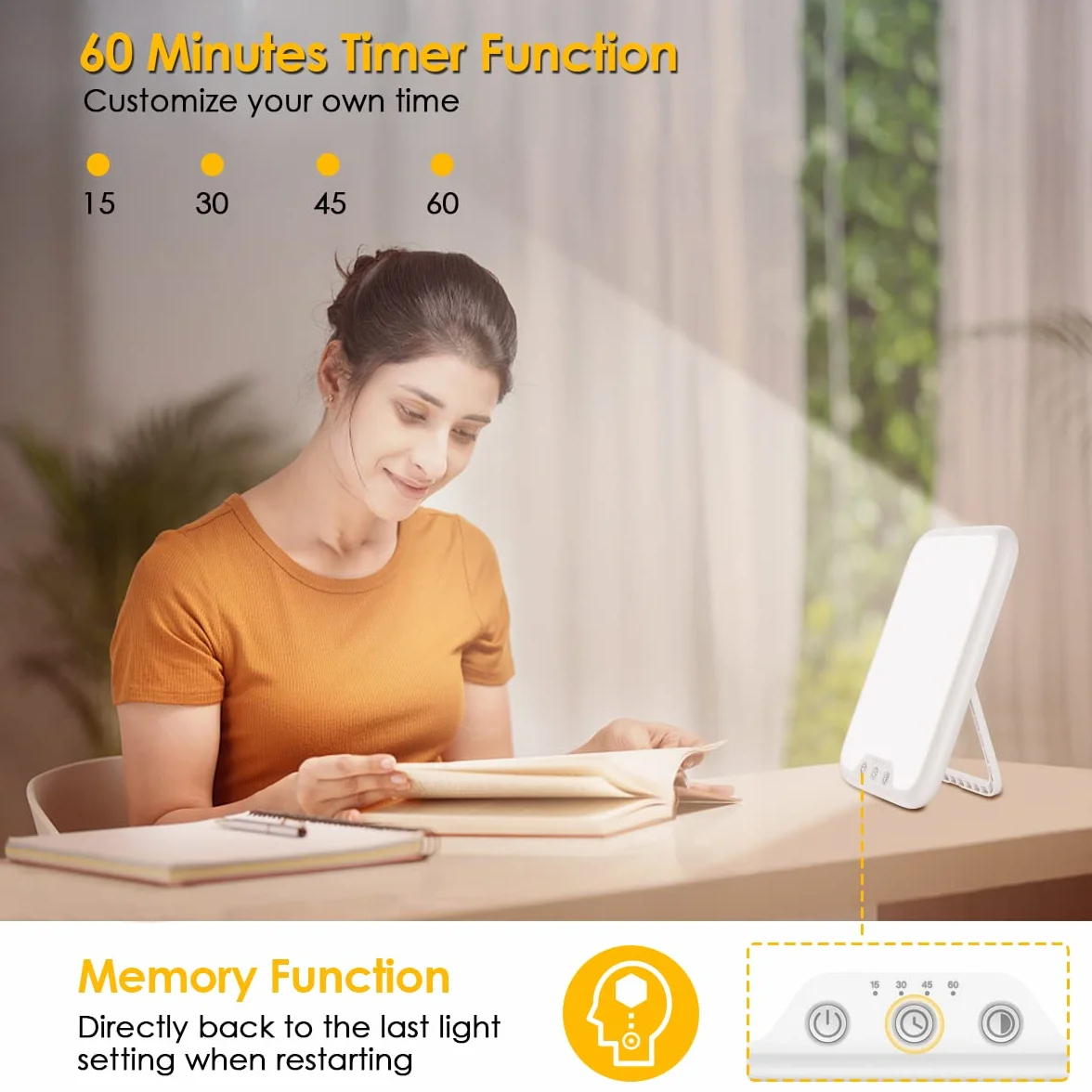 Lampada per Terapia della Luce, Lampada di Luce Diurna 10000 Lux UV-Free, con Funzione di Memoria & 4 del Timer Lampada Fototerapia, Controllo Pulsante, 3 Modalità di Colore, Dimmer Continuo