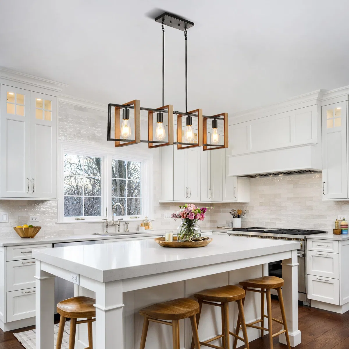 Illuminazione dell'isola della cucina della luce nera, legno e metallo lampade da tavolo da biliardo Lampadari Lampada da soffitto, altezza regolabile delle luci della camera da letto soffitto