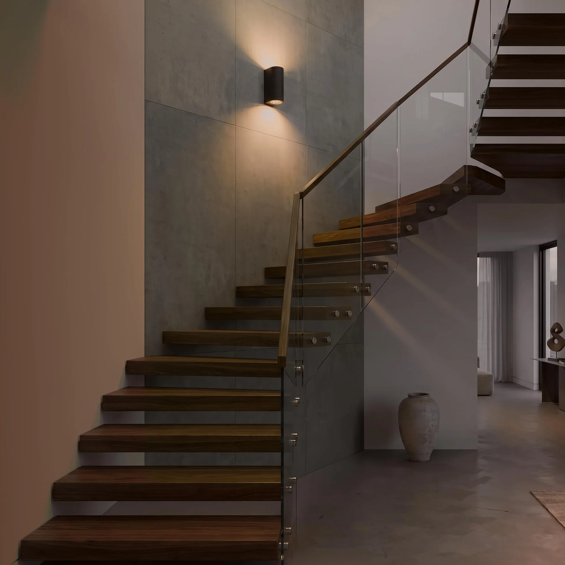 B.K.Licht Lampada da parete LED, applique da esterno, include 2 lampadine GU10 da 4,7W, plafoniera da parete per interni, luce calda 3000K, 400Lm, lampada a muro in metallo nera IP44