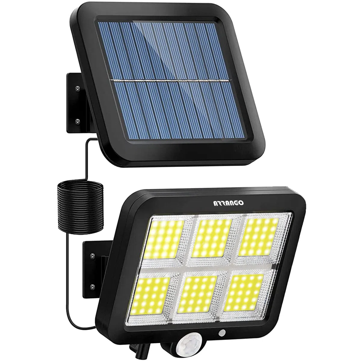 Faretti Solari a LED Da Esterno, 98 LED Con Sensore Crepuscolare e di Movimento, Con Pannello Solare Impermeabile IP65 (COB 10W 1UNI)