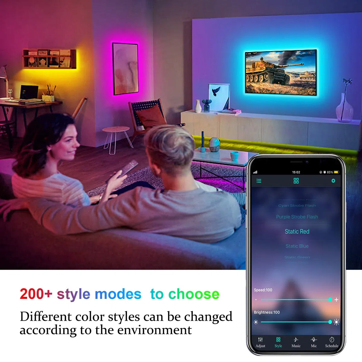 Striscia LED 5M Bluetooth, ALED LIGHT Strisce Luci Led RGB 5050 SMD con DC 12V Alimentatore e 44 Tasti Telecomando e Ricevitore, Nastro LED Decorazione per Natale Feste Casa Matrimonio