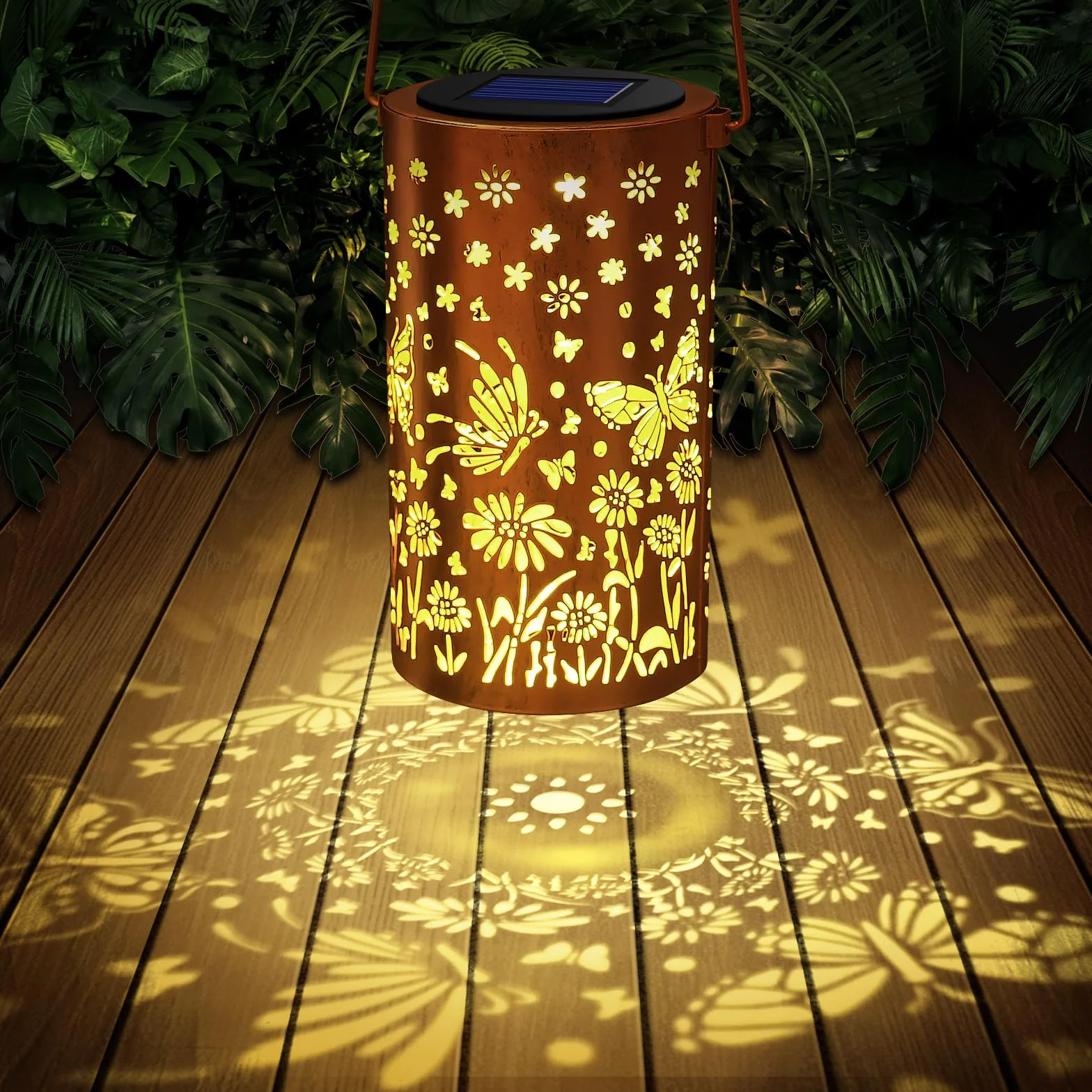 HOTUT Lanterna Solare da Esterno, Lampada Solare da Giardino in Metallo con Farfalla Sospesa, IP65 Impermeabile LED Lanterne di Farfalla, Appendibile Decorative Lanterna per Giardino Terrazza Balcone