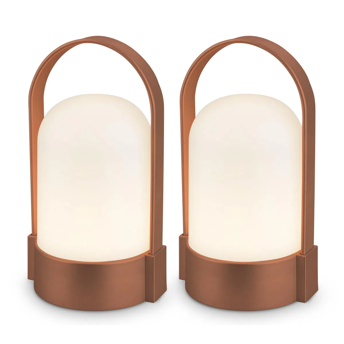 BRILONER - Set di 2 lampade da tavolo LED senza fili IP44 con touch, dimmerabili a livelli, lampada da scrivania senza fili, lampada ricaricabile, comodino, per esterni, 8,5x8x15,5 cm, marrone