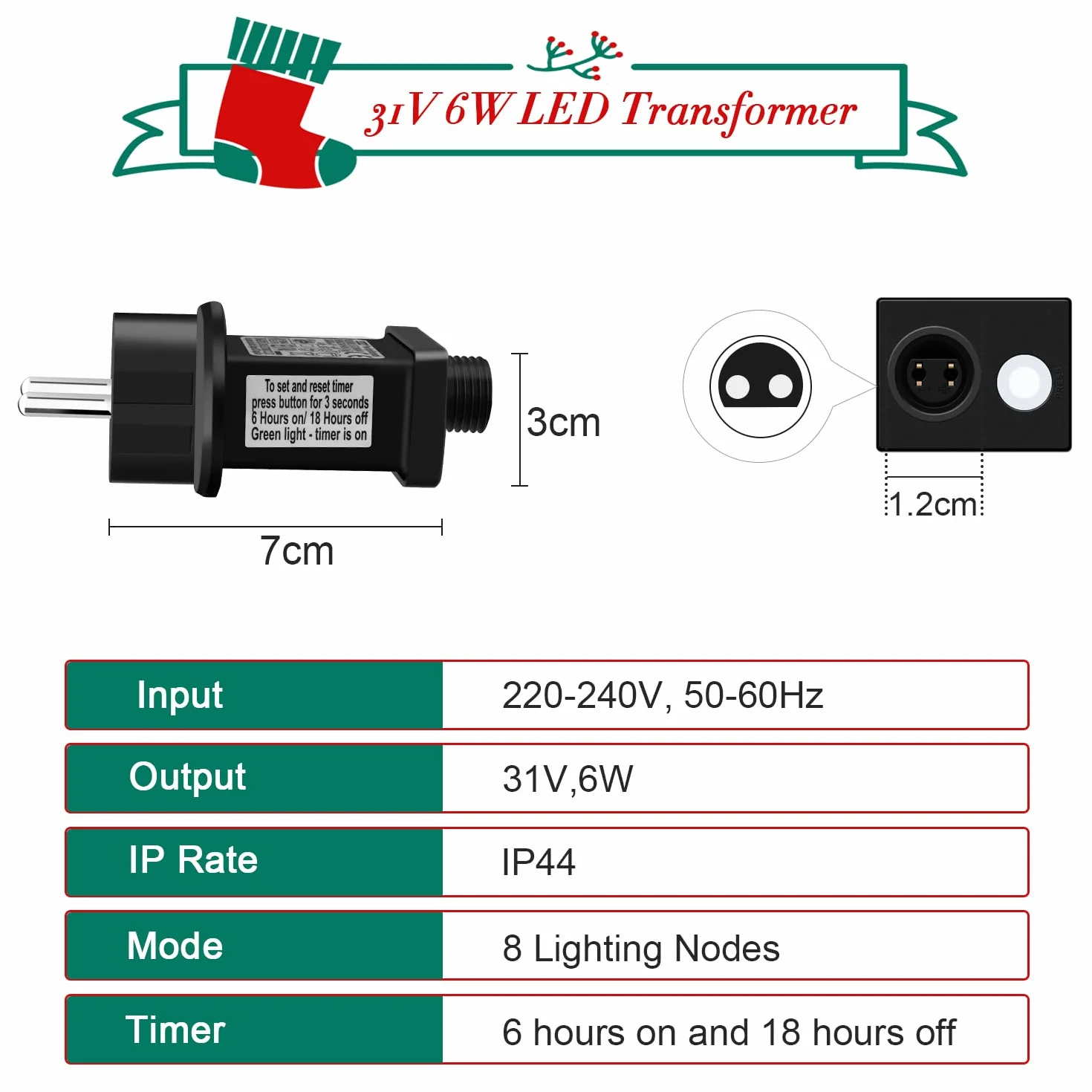 Trasformatore LED 31V, Cshare IP44 Adattatore per luci di Natale,Driver LED a Bassa Tensione con Timer e funzione di Memoria, 8 modalità, per lucine del ghiacciolo, luci della decorazione di Natale