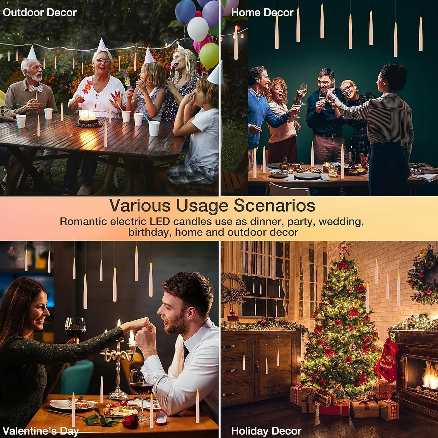 Candele LED Senza Fiamma con Telecomando a Bacchetta Magica, 12 Floating Candles da Appendere, Luce Calda Lampeggiante Candela LED, Candela Conica Elettrica per Natale, Halloween