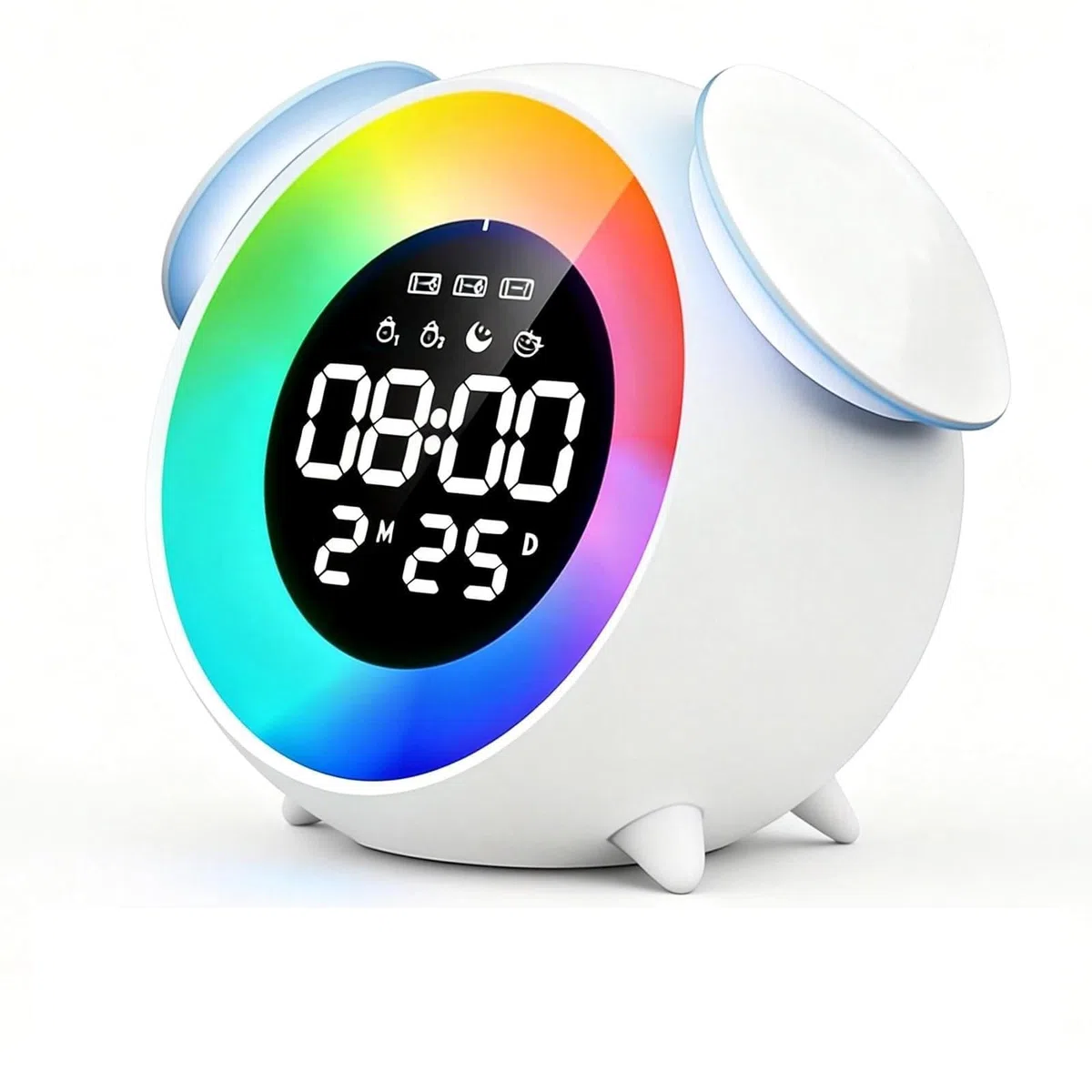 PORFOYO Sveglia luminosa per bambini, sveglia con 7 melodie musicali, simulatore di alba, allenamento digitale, 4 livelli di luminosità