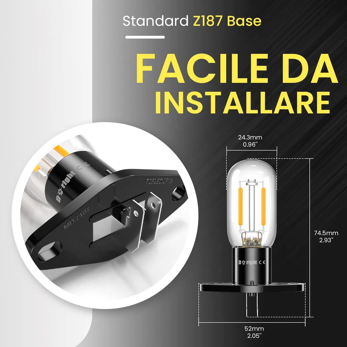 DoRight Z187 Base Forno a Microonde Lampadina 3.5W 240V Filamento Luce 25W Lampade a Incandescenza Equivalenti per Z187 Forno a Microonde, Bianco Caldo 3000K Resistenza ad Alta Temperatura