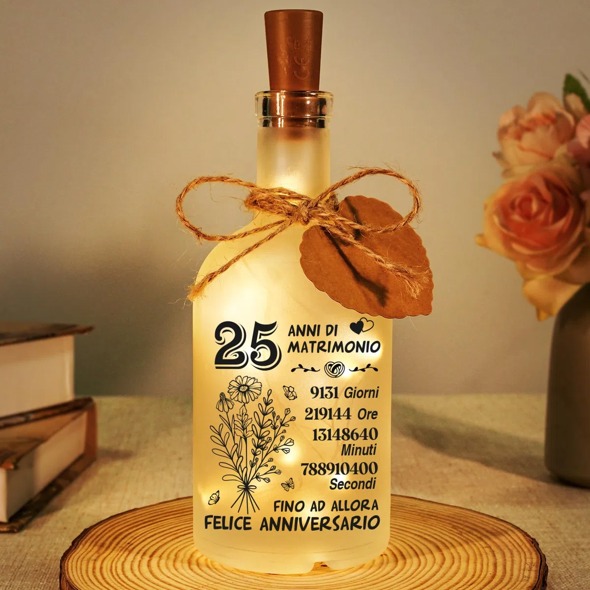 25 Anni Matrimonio Regali - Lampada Notturna di Vetro Opaco, Regalo 25 Anni Matrimonio, Regalo 25 Anniversario per Lui Lei, Regalo 25 Anniversario