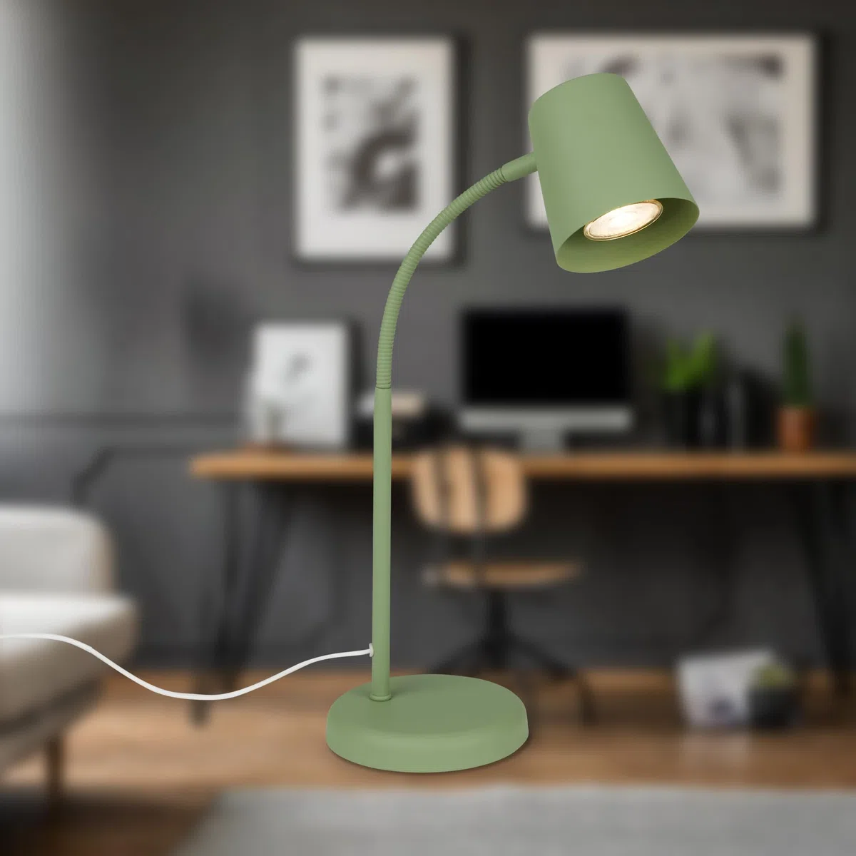 BRILONER - Lampada da comodino, lampada da scrivania orientabile, lampada da tavolo GU10 per ufficio con interruttore a cavo, lampada da lettura, 9W, 130x385mm (DxA), metallo, verde lime
