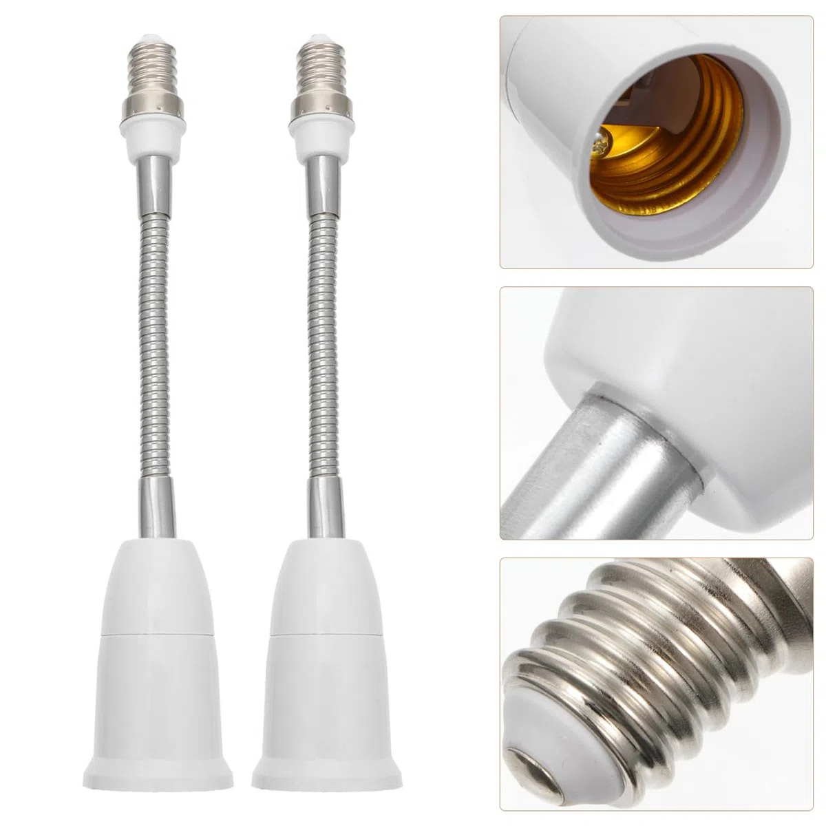 Uonlytech 2 Pezzi Portalampada Pieghevole E14 a E27 Adattatore Con Prolunga Base a Vite Regolabile Per Lampadine Interni Casa Ufficio Seminterrato