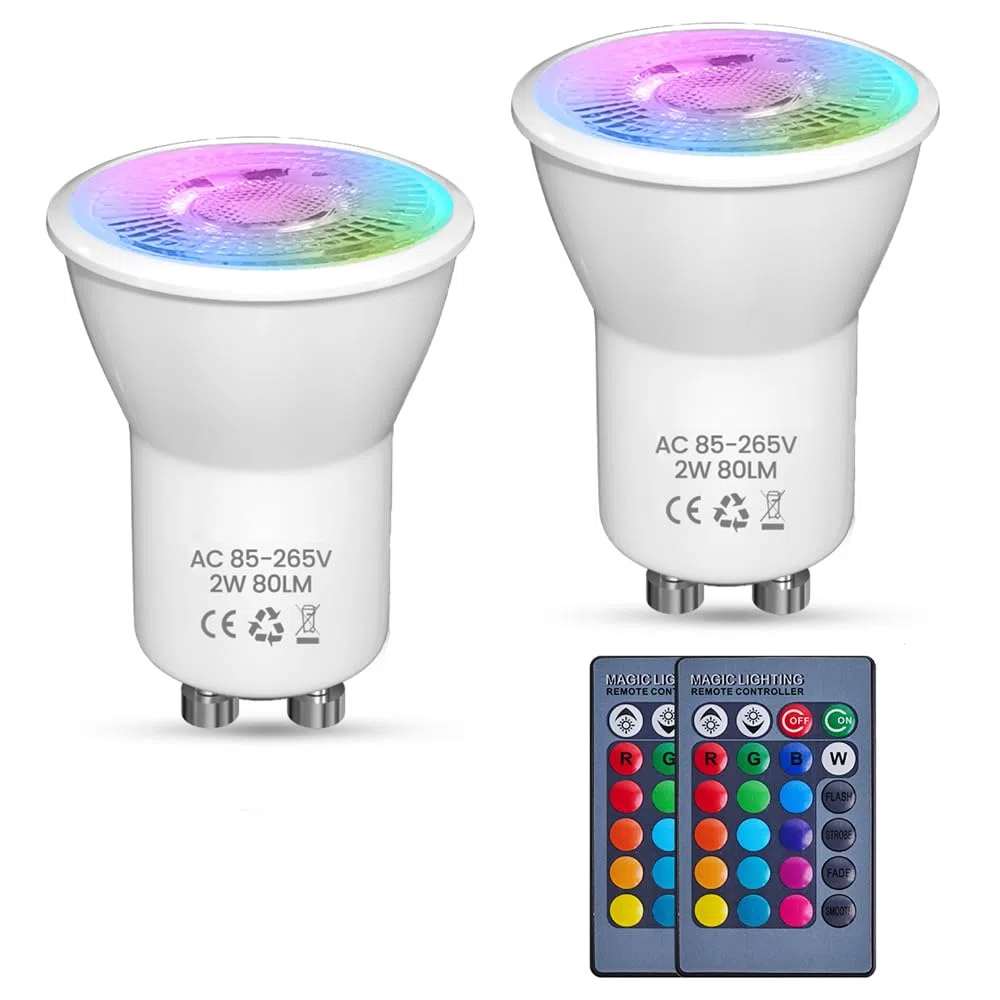 GU10 Lampadina LED Colorate Cambia, MR11 RGB Lampadina Dimmerabili 2W, Equivalente 20W, Luci Spot LED con Telecomando, RGB+Bianco Freddo 6000K, per Lampada a Binario, Plafoniera da Incasso