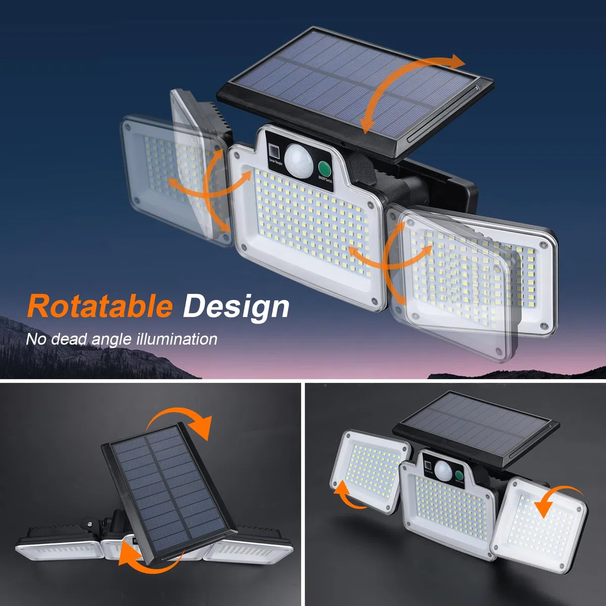 GRIFEMA GD202 Lampada solare da esterno con sensore di movimento, [280 LED/ 3 modalità/ 2400 mAh], Faretto solare da esterno con telecomando, IP65 impermeabile per giardino, garage