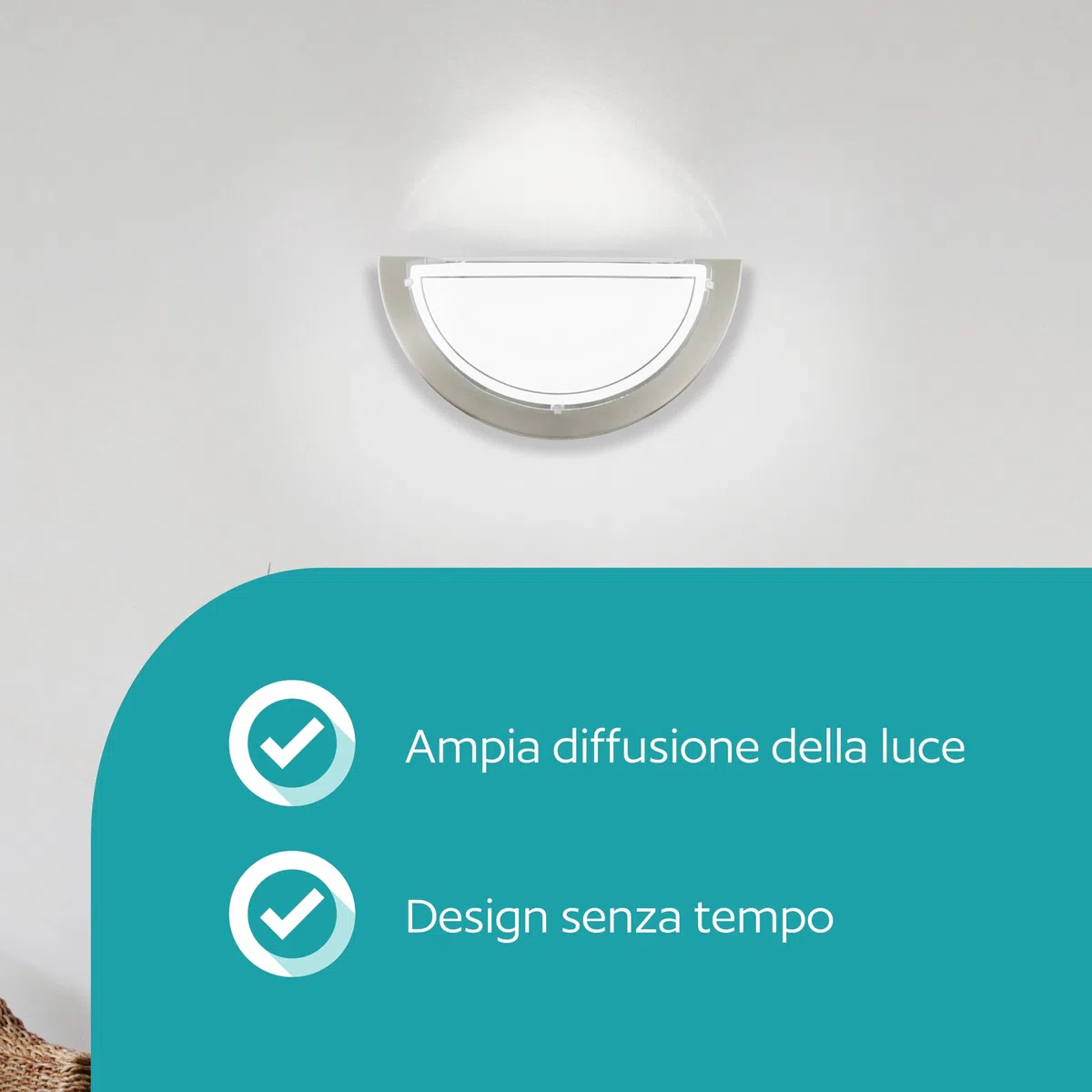 Eglo Planet 1 Plafoniera da parete, illuminazione da parete per interni in metallo e vetro, lampada da soggiorno in argento, bianco, lampada da corridoio semicircolare con attacco E27