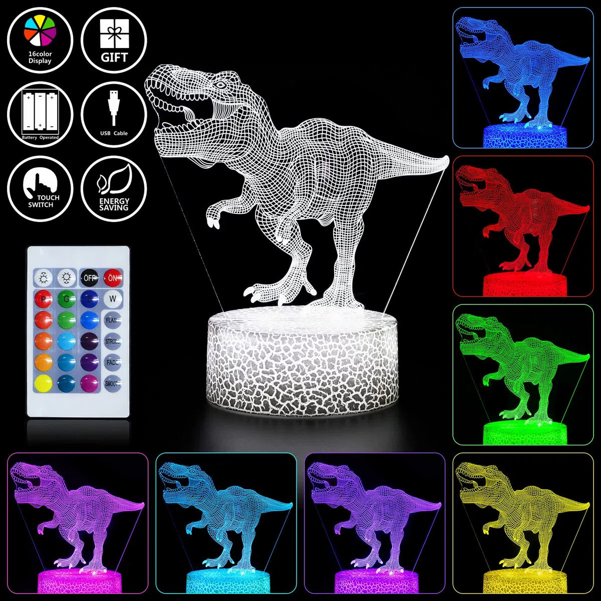 ZNZ Luci Notturna 3D, Lampada del Buonumore tattile a Illusione Ottica a LED con Telecomando, Regali Giocattolo per Bambini Ragazzi Uomini Donne, 16 Colori che Cambiano per l'arredamento