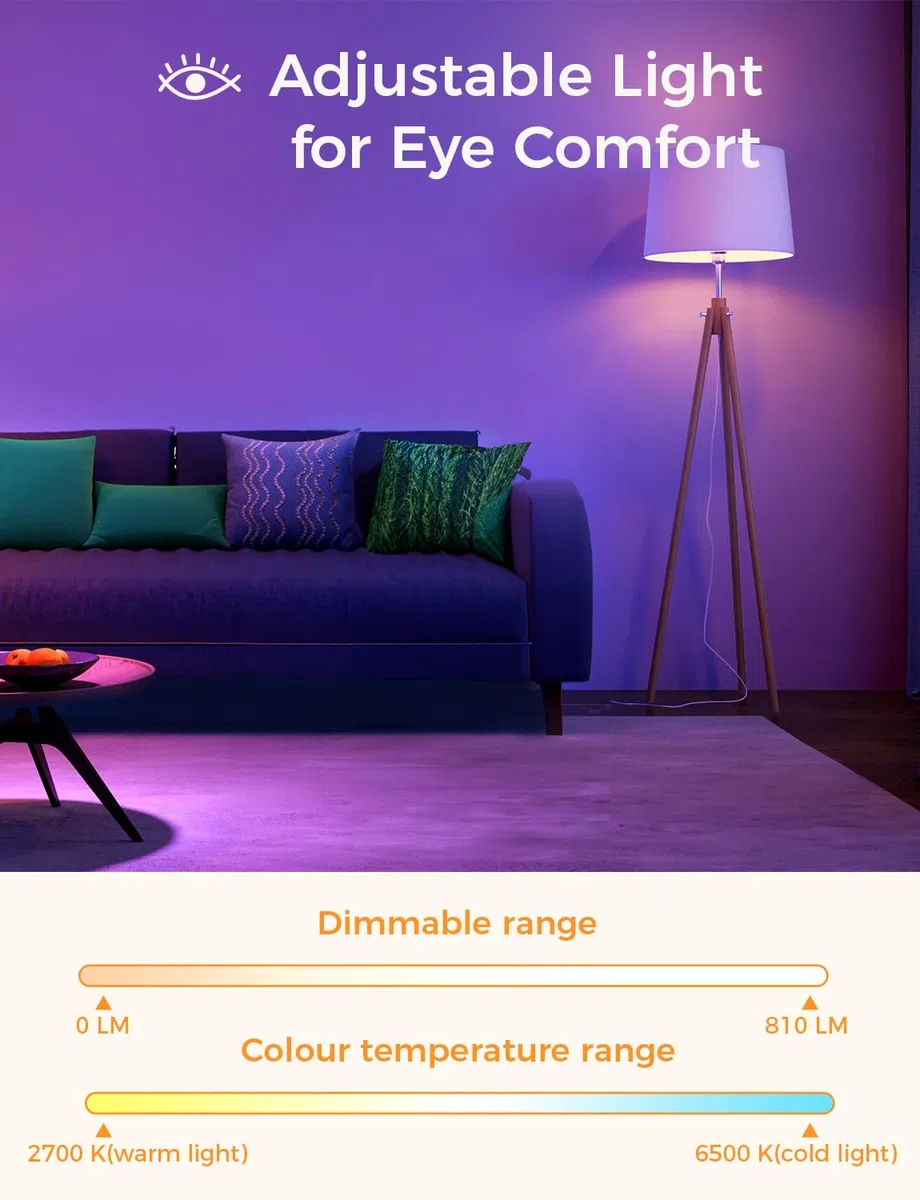 Refoss 2 Pezzi Lampadine Smart Wifi Intelligente Multicolore E27 Smart Light LED RGBWW, Compatibile con Apple HomeKit, Amazon Alexa, Google Home