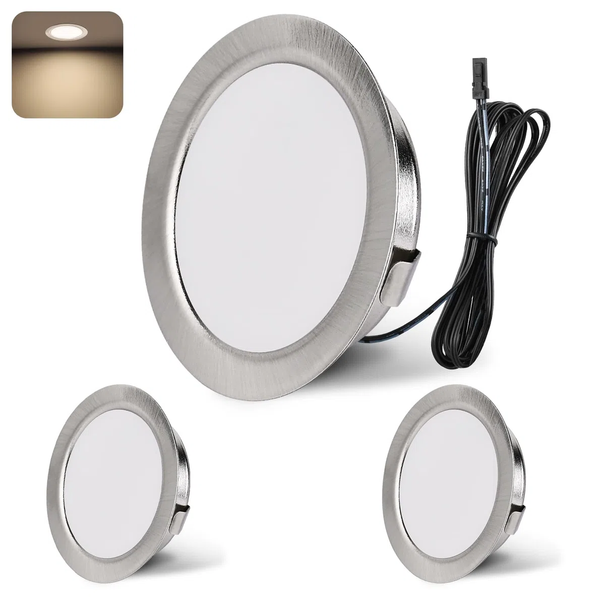 YindaLux Set di 3 Faretti LED Soffitto 12V,4000K Bianco neutro Dimmerabili, 3W Faretti LED da Incasso per cartongesso, Foro 55-58mm Alluminio Faretti da incasso Nichel
