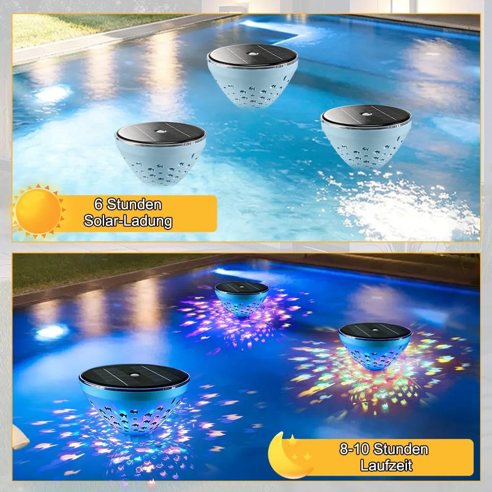 Illuminazione solare per piscina galleggiante – RGB cambia colore luce LED piscina con proiezione di pesce – IP68 impermeabile e rilevamento automatico del crepuscolo | Lampada solare per piscina da