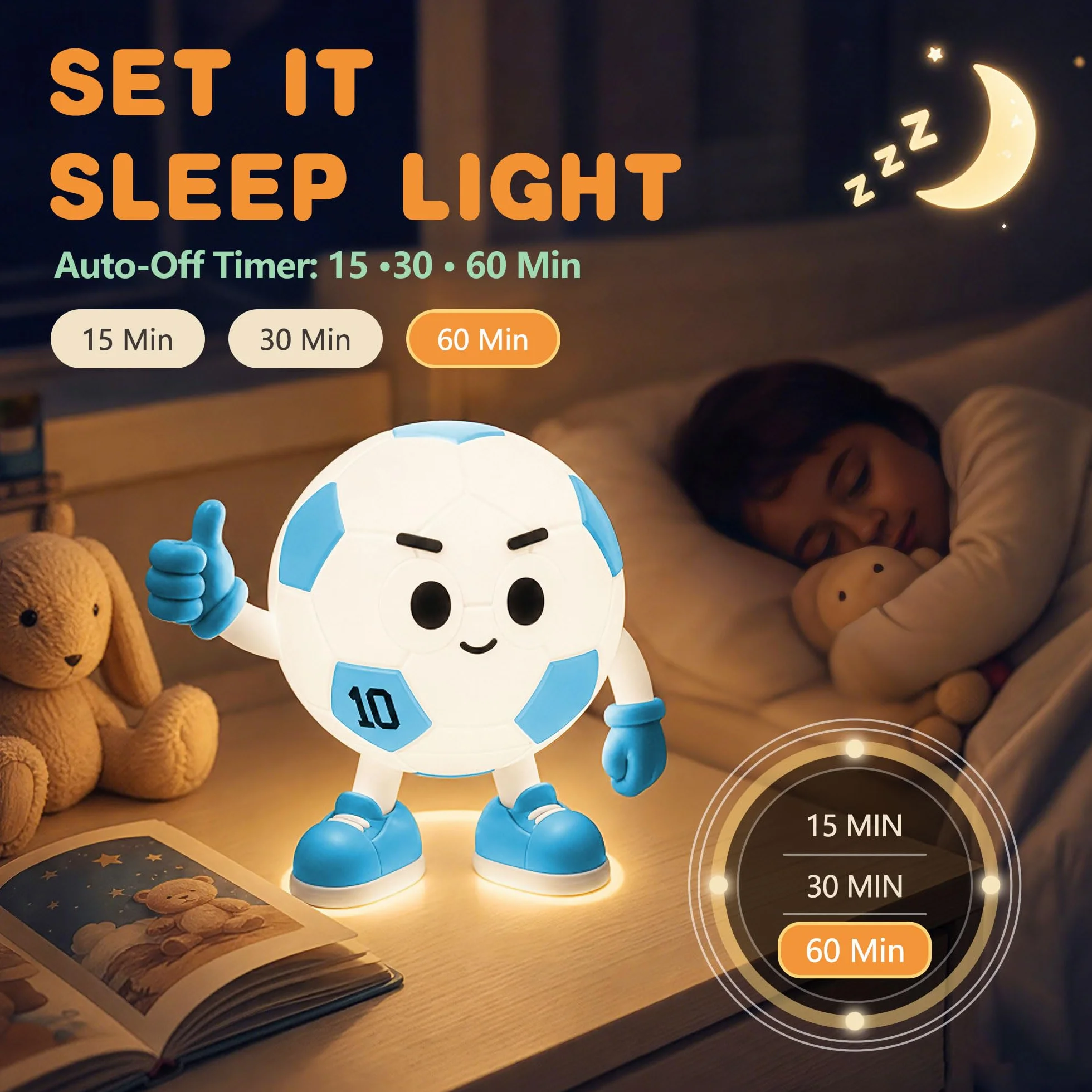 FAMIDUO Luce Notturna Calcio per Bambini, Lampada Silicone Alimentare Senza BPA Calciatore Numero 7 Rosso Verde, LED RGB Dimmerabile con Timer, Idea Regalo Compleanno Ragazzo e Tifosi, USB-C