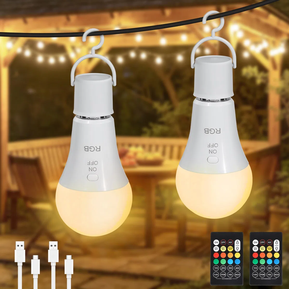 Ricaricabile Lampadina LED E27 Con Funzione Temporizzazione - Luci LED a Batteria 7 W Con Telecomando - Lampada Campeggio 3 Temperature di Colore - RGB Dimmerabile Lampada Emergenza, 2 Pack