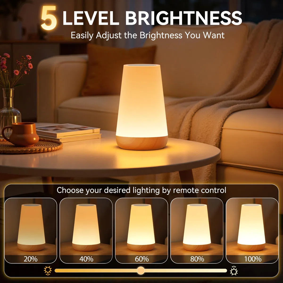 Auxmir Lampada da Comodino, Abat Jour da Comodino LED Colorata con 13 Colori, Luminosità Regolabile e 5 Modalità, Touch e Telecomando, 2500mAh Ricaricabile, Luce Notturna Bambini per Camera da letto
