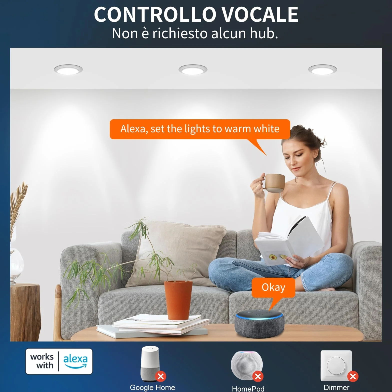 DUSKTEC Faretto da incasso a LED, 230 V, dimmerabile, con Alexa 10 W, set da 1