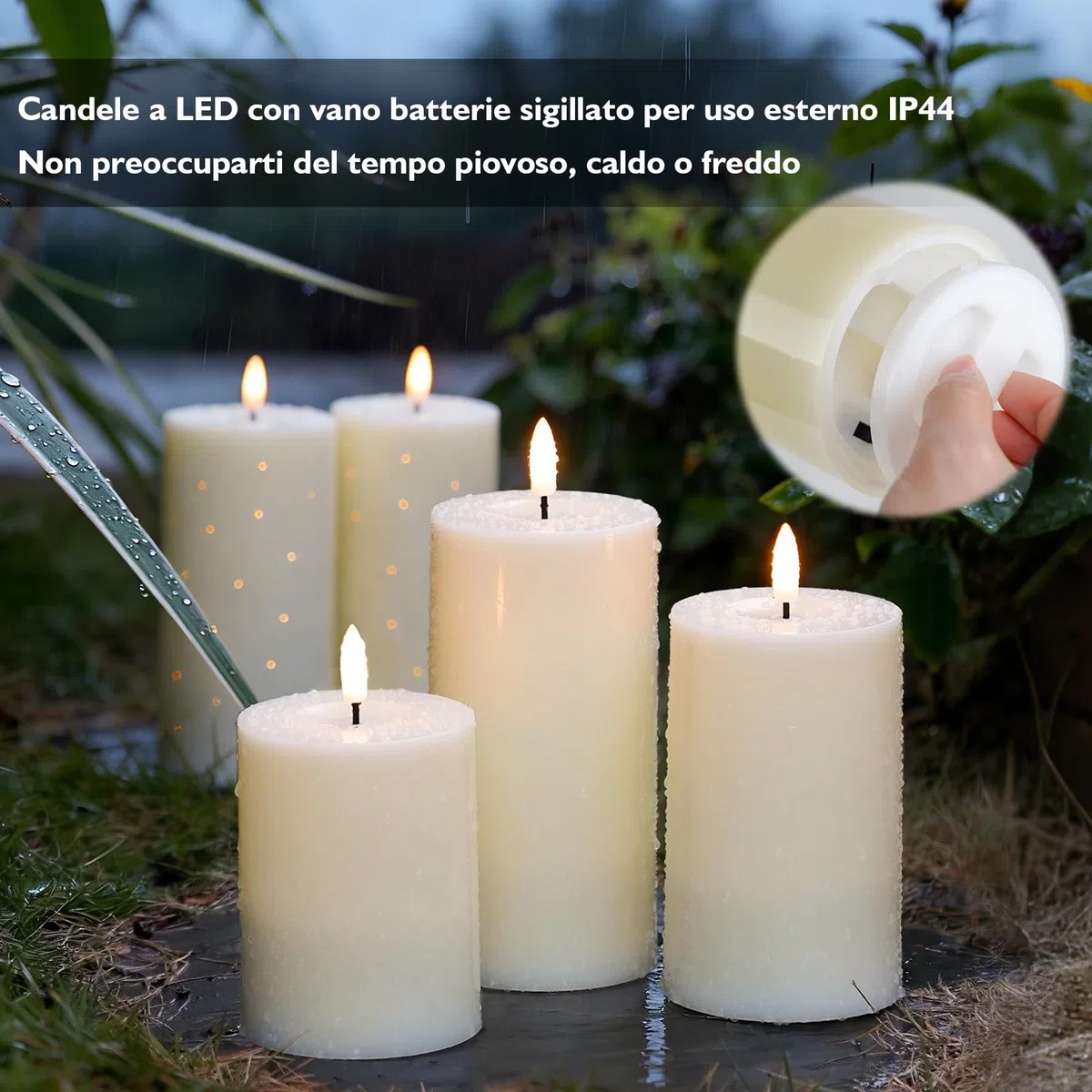 Rhytsing 3 Candele a LED da esterno IP44 con telecomando, candele resistenti all'acqua con timer per festa, giardino, balcone e patio, H 10/12,5/15 cm