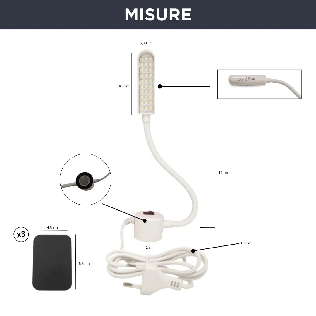 La Canilla Lampada 30 Lampadine LED 6000K 3W Luce Fredda con Base Magnetica e Piastre Metalliche Adesive per Macchina da Cucire e altre Superfici