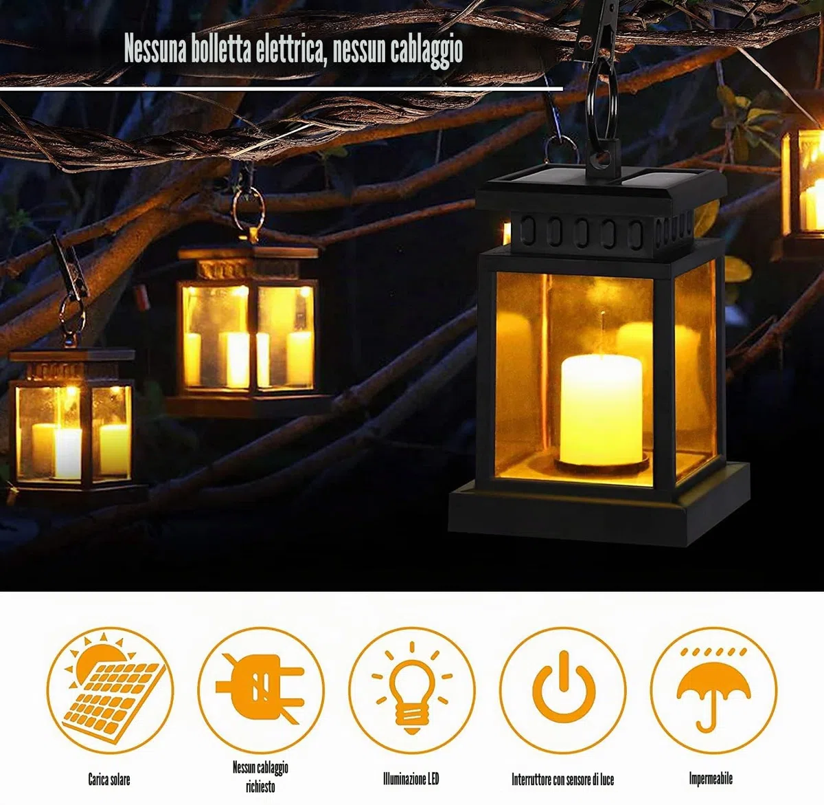 2 lanterne solari per esterni con candela a LED, lanterna solare a LED, lampada solare per esterni, effetto tremolante, lanterna a LED solare con candele, lampada decorativa per giardino, terrazza