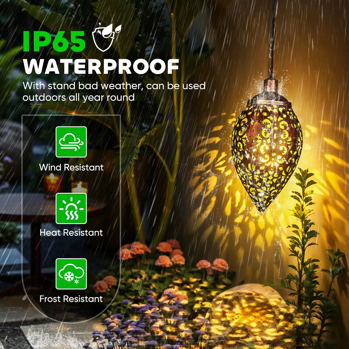 2 Pezzi Lanterne Solari da Esterno, Impermeabile IP65 Metallo Lampada Solare da Giardino, Lanterna Solare da Appendere per Balcone, Patio, Terrazza, Decorazioni, Matrimoni, Bianca Calda
