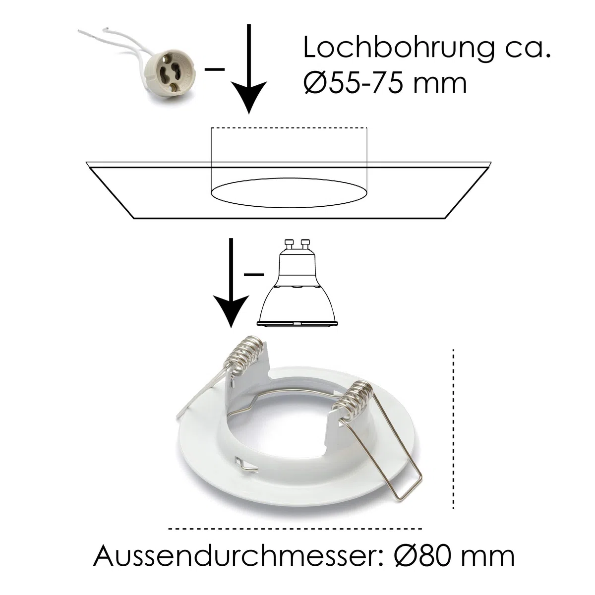Lumi - Set di 12 cornici da incasso per faretto SD-863, bianche, con portalampada GU10