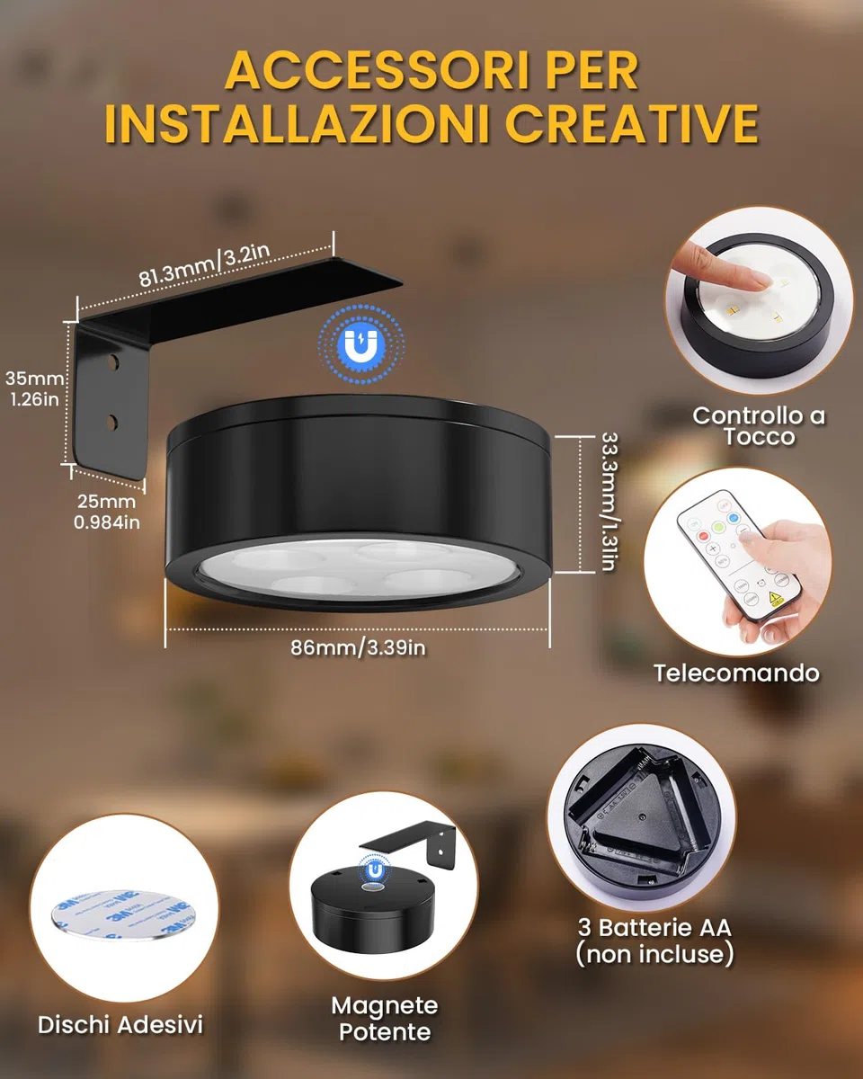 Lustaled Luci per Quadri a Batteria Senza Fili con Telecomando, Luci LED Magnetiche Dimmerabili con Timer, 3 Temperature Colore per Cabine, Dipinti, Arte, Dartboard (Batterie Non Incluse), 3 Pezzi