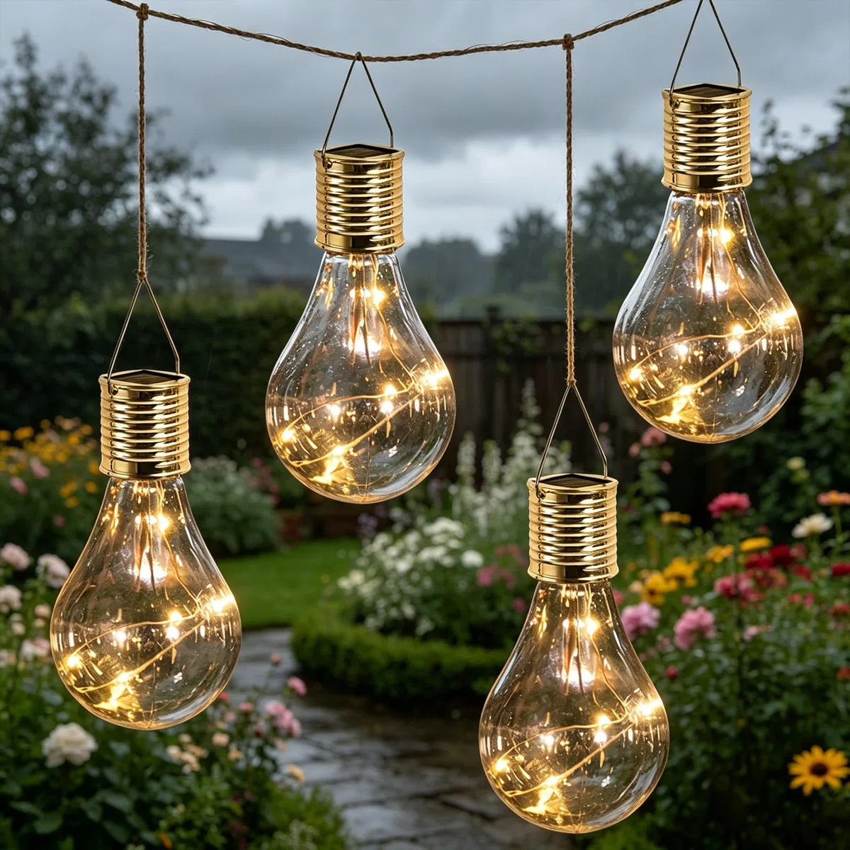 Lampadine Solari Sospese da Esterno Led,4 Pezzi Lampadine a Energia Solare,Lampadina Solare Luci Esterne,Lampade Sospese,Lampade da Giardino,per Feste,Terrazzo,Balcone,Matrimonio