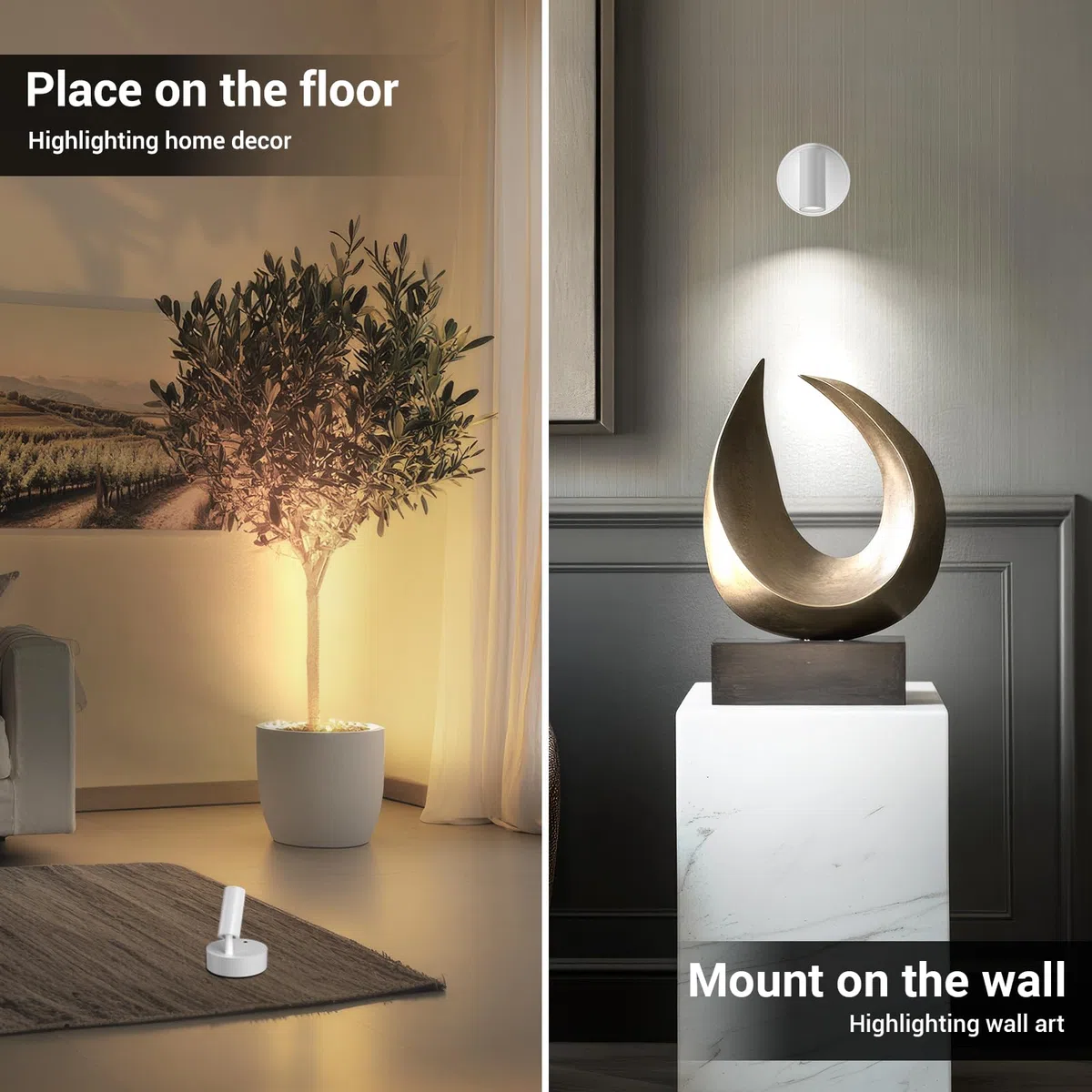 TaoFiaCo Faretti LED Ricaricabili da Parete per Interni Bianco - Lampada da parete USB con Telecomando 3 Colori Dimmerabili - Faretto LED Wireless per Illuminazione di Quadri Piante Camera da Letto