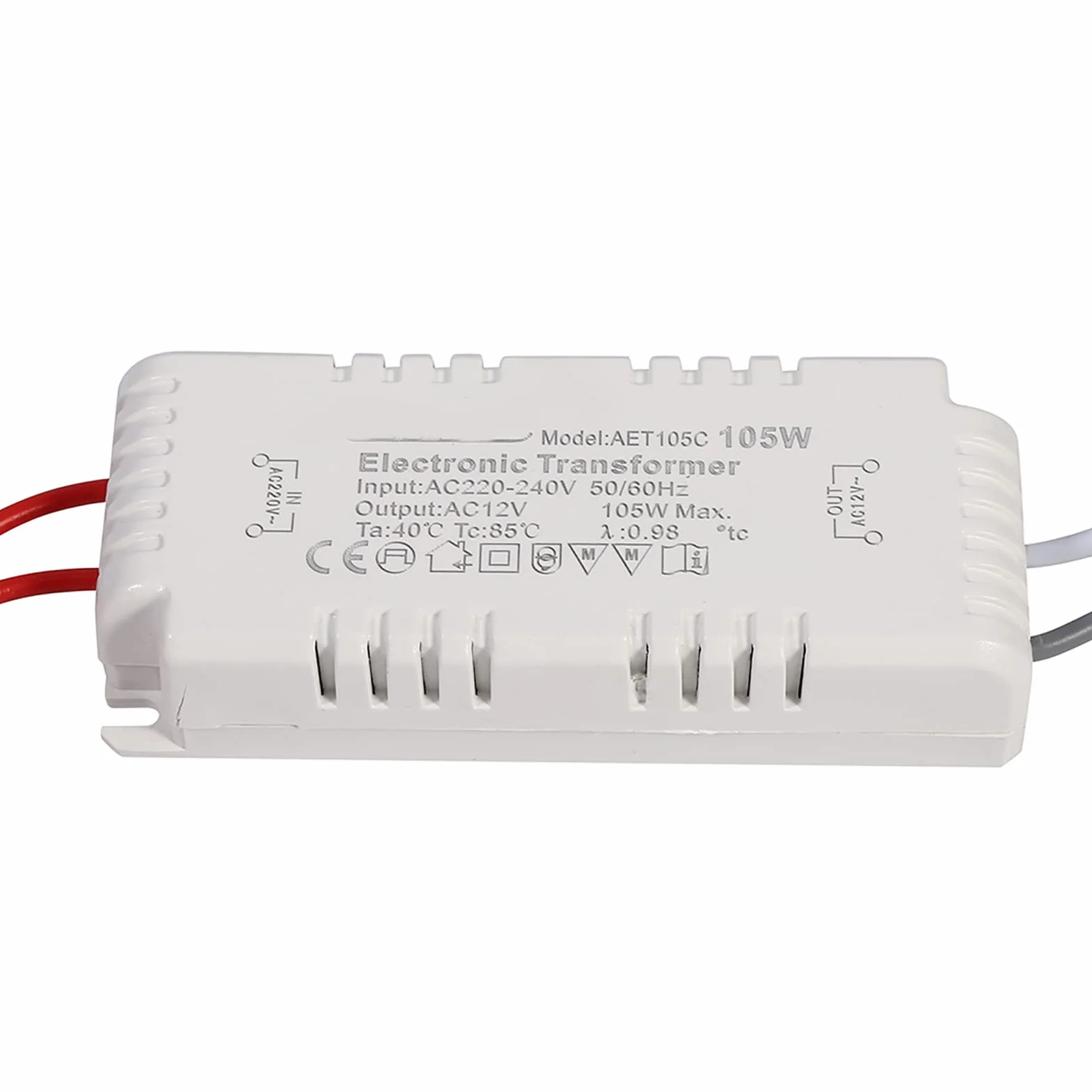 Lampada Alogena 12V Driver per Lampadina Alimentatore Trasformatore Elettronico Guscio in Plastica 105W Max con Tensione di Ingresso AC220-240V per Luci Al Quarzo 12V