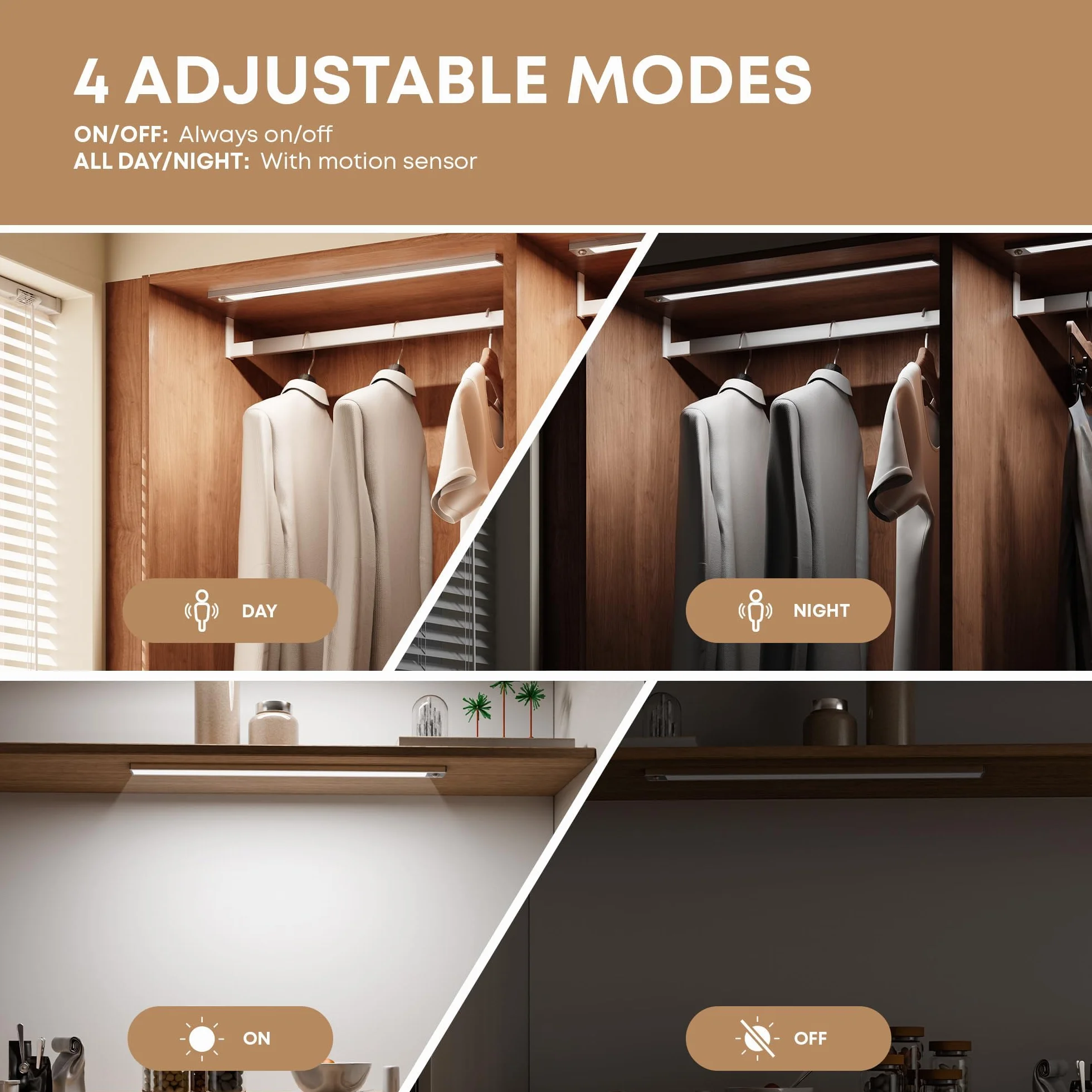 LROLTEF Luce LED Sottopensile Cucina 6500K 21CM Sensore di Movimento per Luci 1500mAh 32 LED Luce Armadio Lampada Dimmerabile per Cucina Scale Soggiorno Bagno Camere da Letto | 2 Pezzi Argento