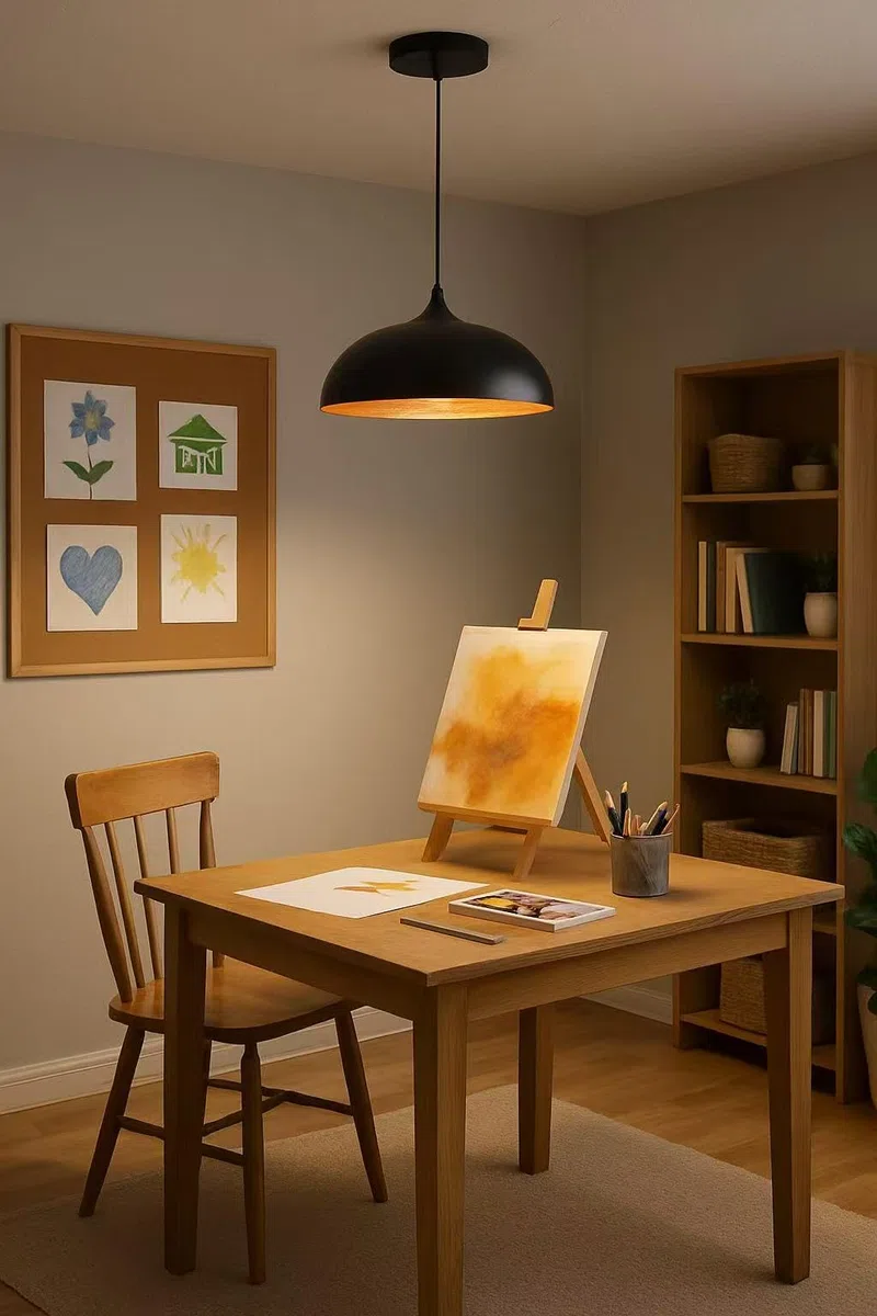 Lampadario a sospensione stile contemporaneo in metallo pendente a cupola attacco E27 luce tavolo cucina di colore nero o bianco Ø35 cm (NERO) B90-N