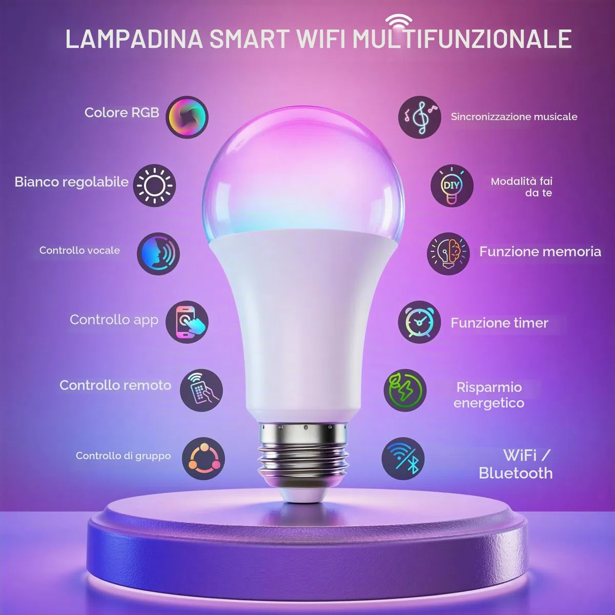 Auxmir Lampadina Alexa E27 Intelligente, Lampadine Smart LED Dimmerabile Multicolore RGB e 100+ Modalità, 10W 800 LM Compatibile con App, Alexa e Google Home, Controllo Remoto, 2 Pezzi