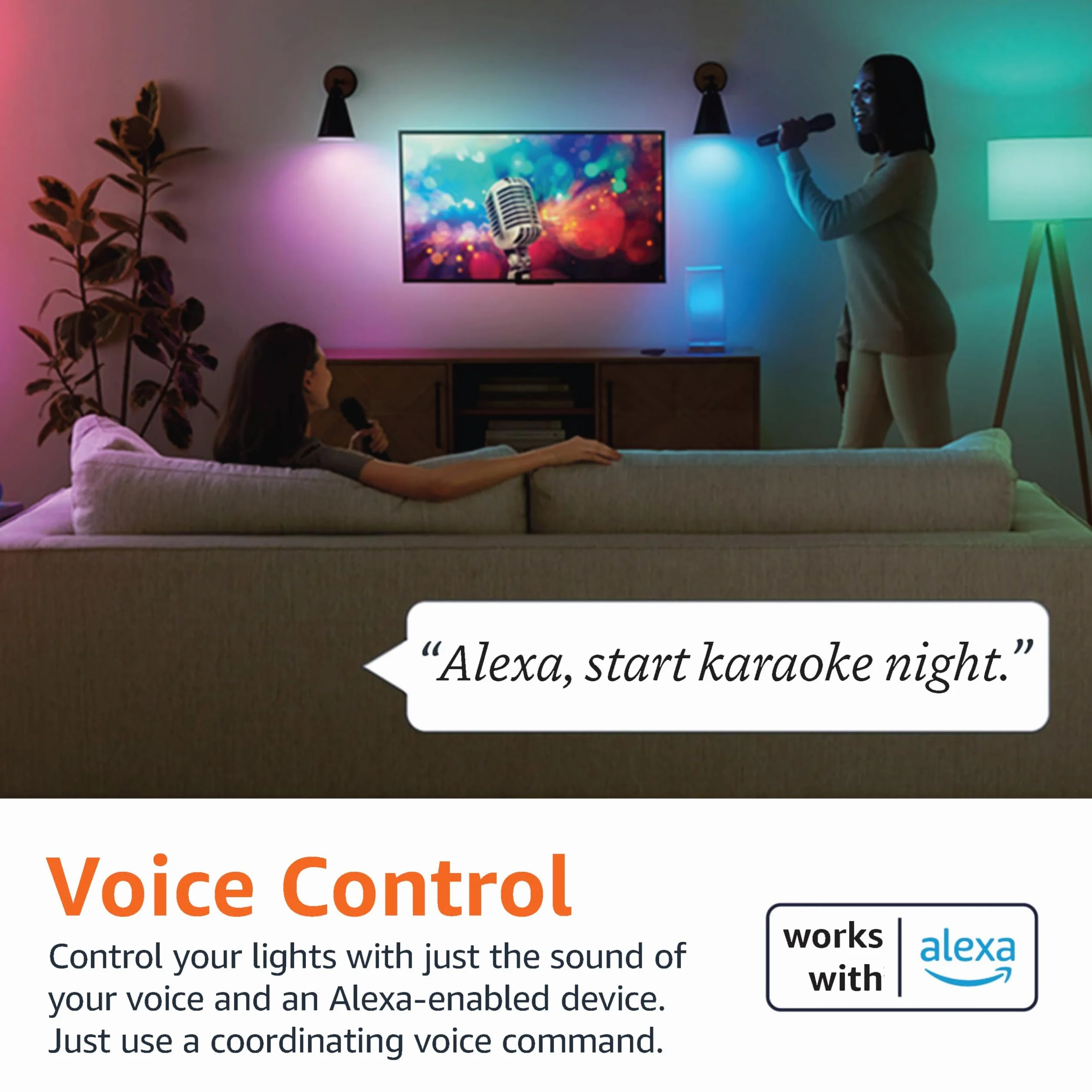 Amazon Basics Lampadina LED intelligente, multicolore, con attacco E27, 8W (equivalente a 60W), compatibile solo con Alexa, 2 confezione