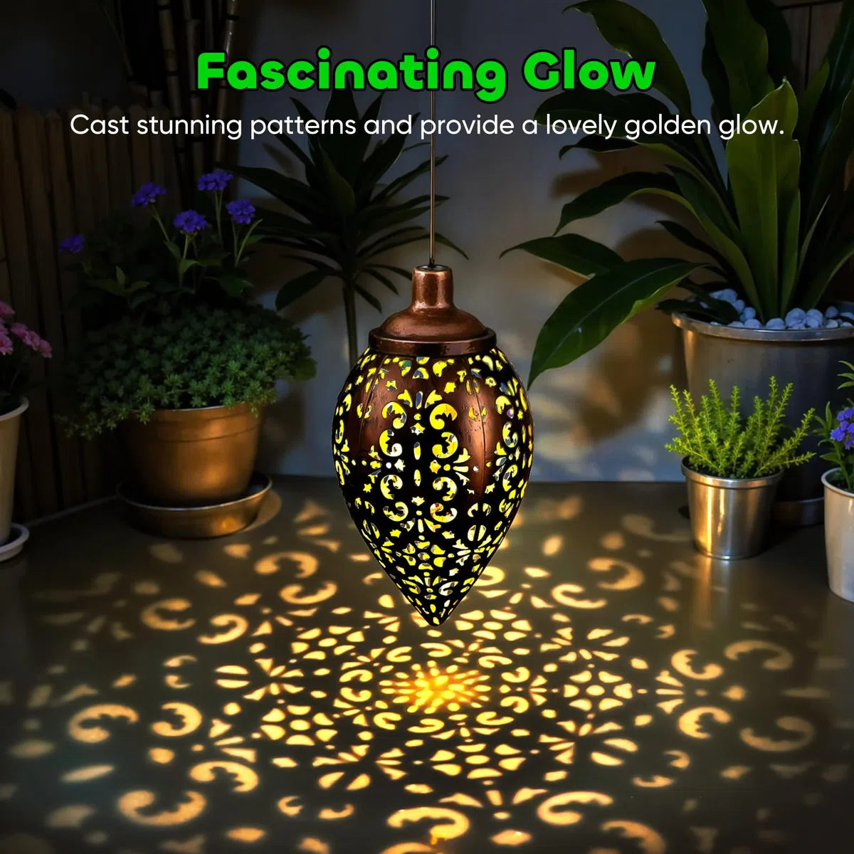 2 Pezzi Lanterne Solari da Esterno, Impermeabile IP65 Metallo Lampada Solare da Giardino, Lanterna Solare da Appendere per Balcone, Patio, Terrazza, Decorazioni, Matrimoni, Bianca Calda