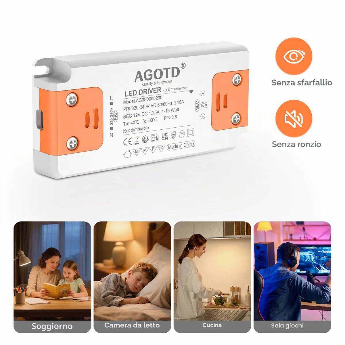 Trasformatore LED ingresso 220-240V uscita DC 12V 1.25A 15W lampadina LED driver convertitore driver alimentazione di tensione costante