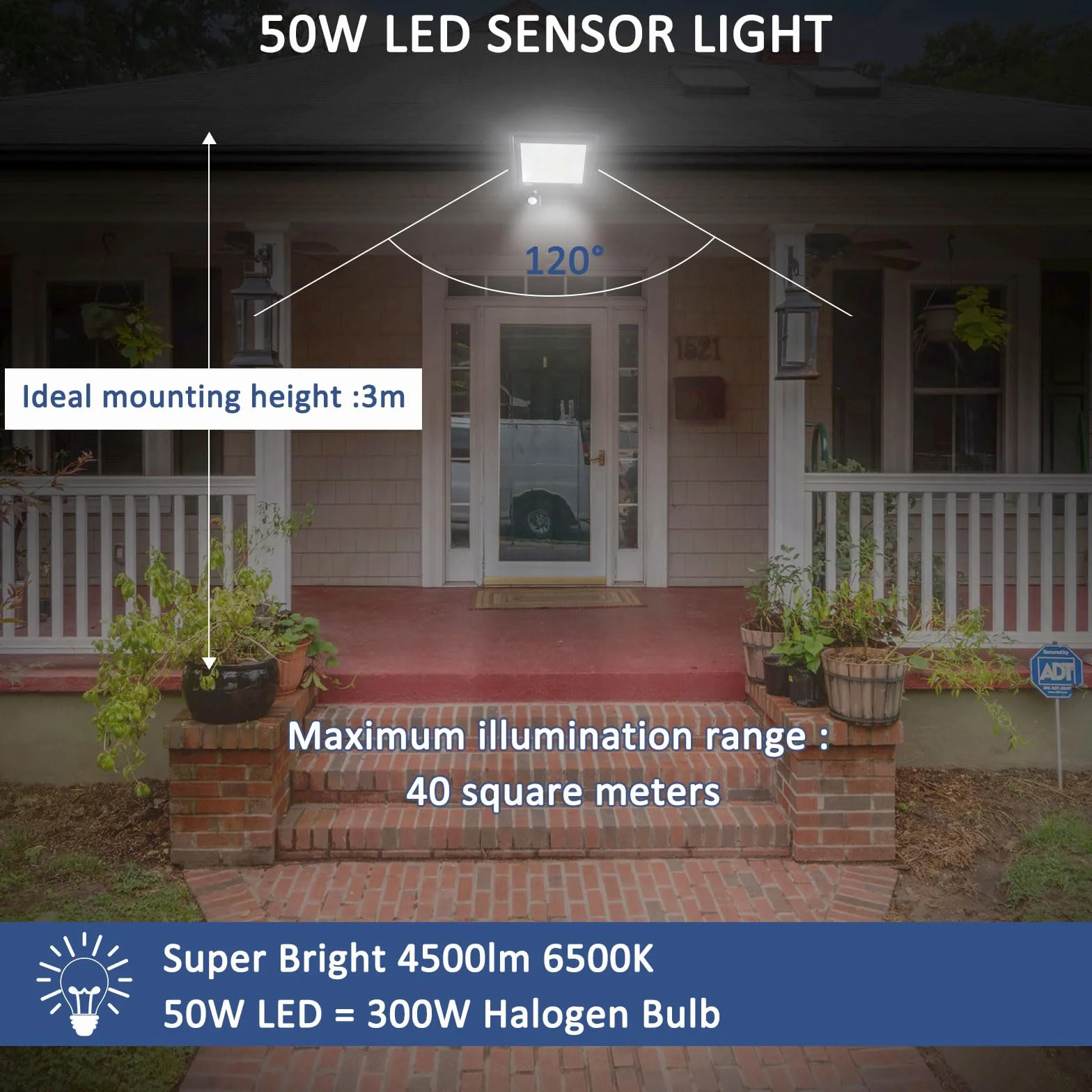 Caldarax 50W Fari Led da Esterno con Sensore di Movimento, 4500LM 6500K Bianco Freddo Faretto LED Esterno, IP66 Impermeabile Faro LED Interna ed Esterna per Garage, Giardino, Cortile