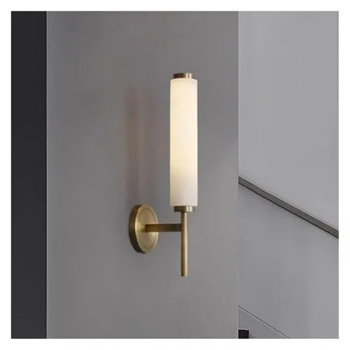 Lampada da Parete A LED Effetto Marmo Naturale - Apparecchio in Rame Ele per Scale, Ingresso, Camera da Letto, Bagno - Elegante Complemento D'Arredo per Interni MOD,Warm Light-W12CM H48CM
